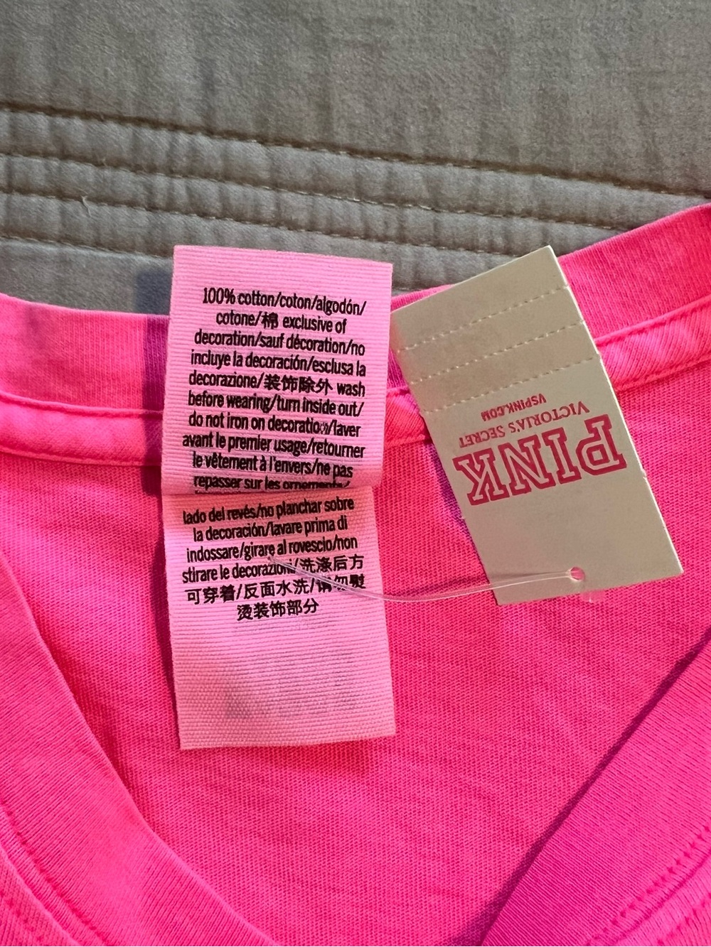 PINK Victoria's Secret Hot Pink Crewneck Tee Casual Preppy Bright Collegiate - Picture 4 of 6